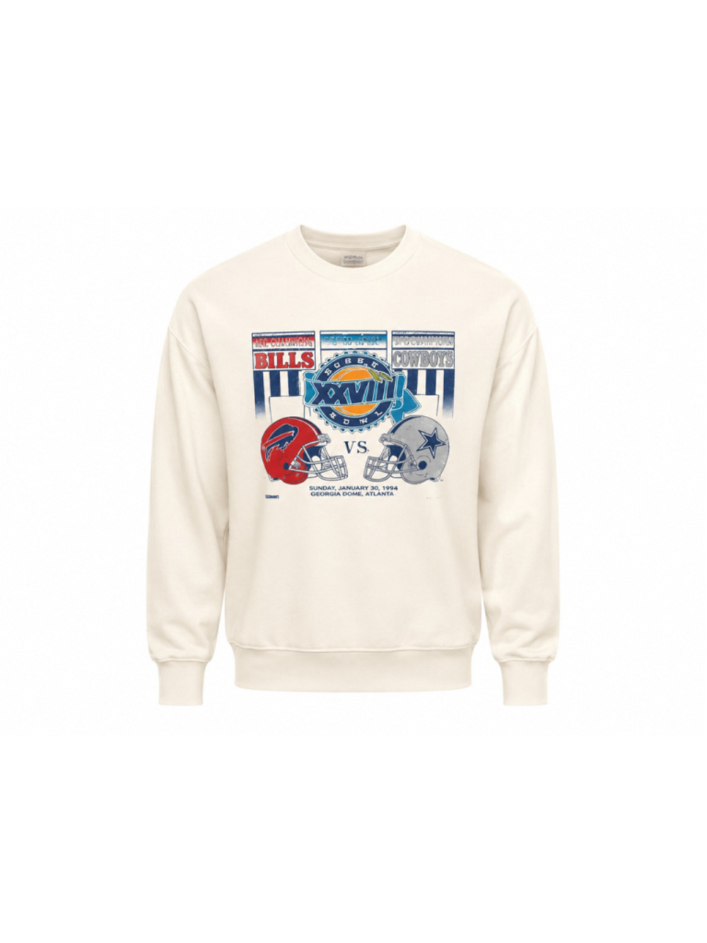 Vintage 1993 Super Bowl XXVIII Sweatshirt XL Cowboys Bills Trench NFL USA